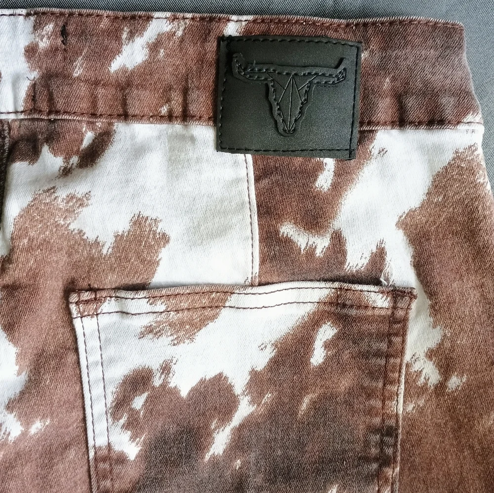 L&B Brown and White Cow Print Flare Jeans - Picture 6 of 8